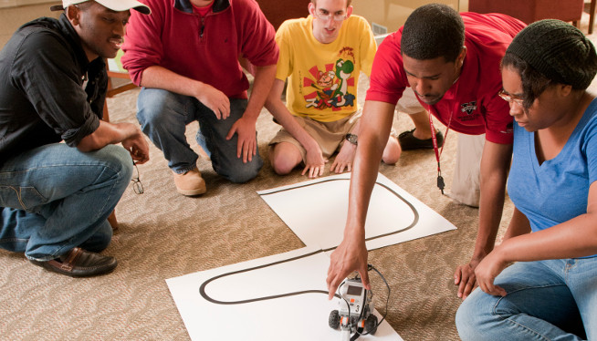 ACM students working with Lego Mindstorms Robots